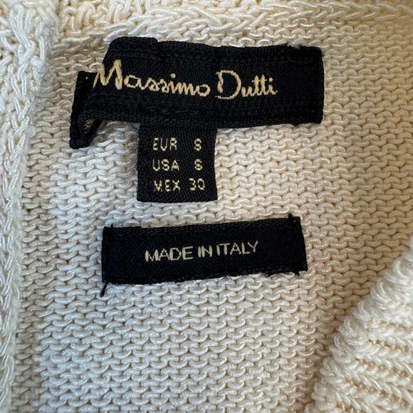 Massimo Dutti Cream Knit Cotton Pullover Sweater Back Gold Buttons Small -Luxury - Picture 5 of 6